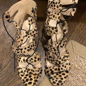 Loeffler Randall lace up leopard print heels